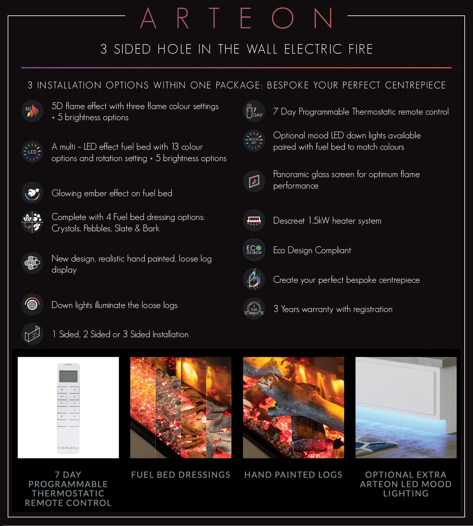 Elgin & Hall Arteon electric fire information
