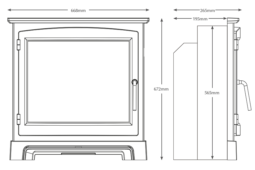 Calleos 22" Gas Fire with Cast Stove Front Dimensions