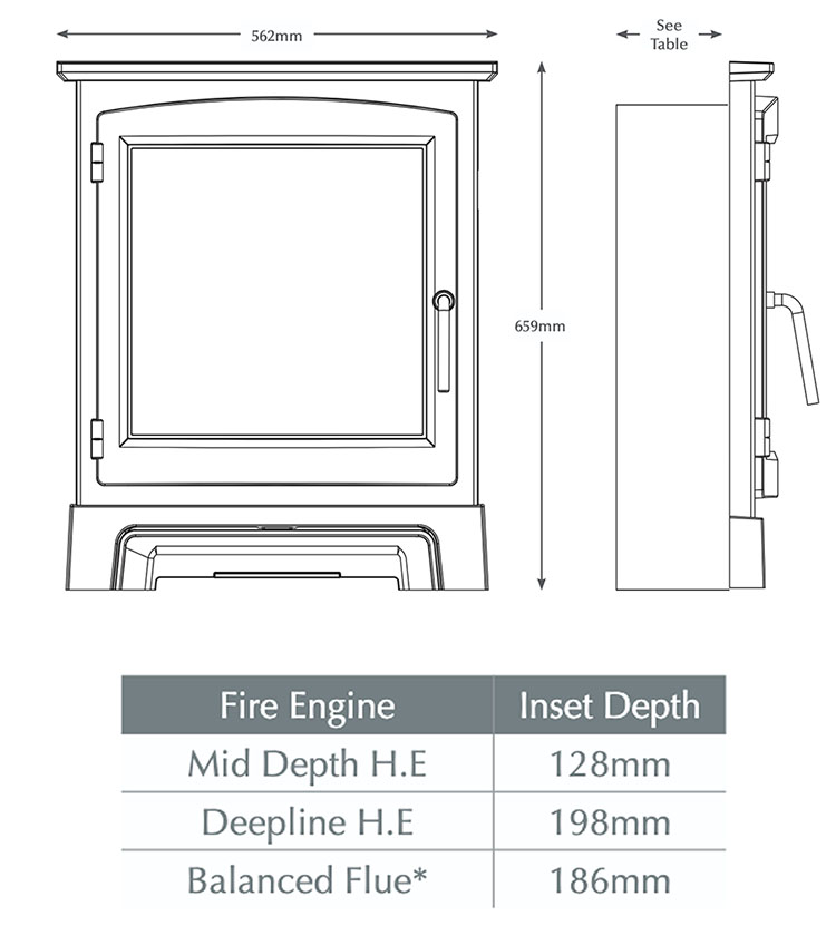Elgin & Hall Cast Stove Front 16" Gas Fire Dimensions