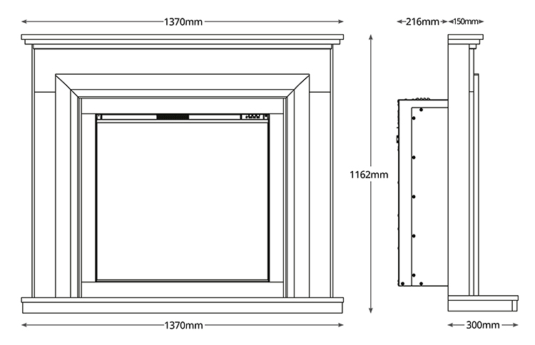 Pryzm Elega Marble Electric Fireplace Suite Dimensions