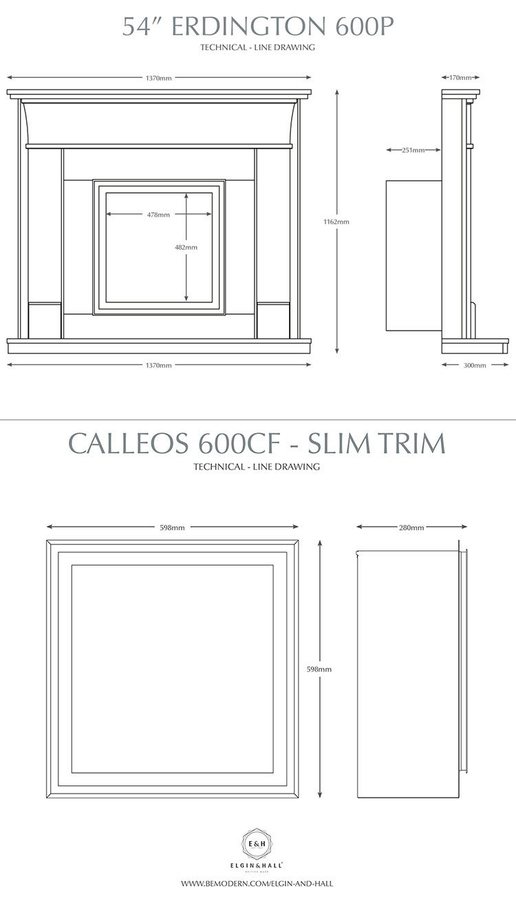 Erdington 600CF Gas Fireplace Sizes