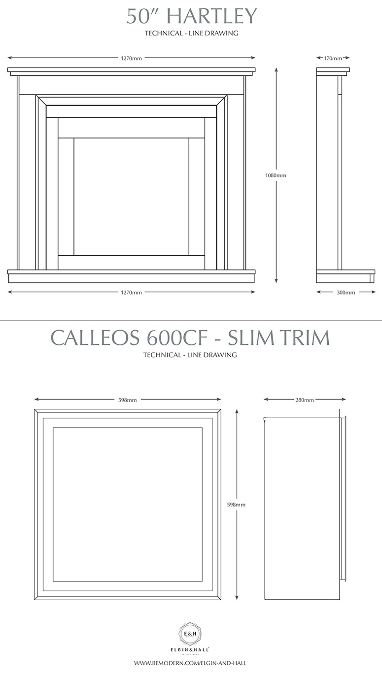 Harley 600CF Marble Gas Fireplace Suite Sizes