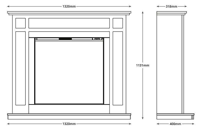 Olora Pryzm Fireplace Sizes
