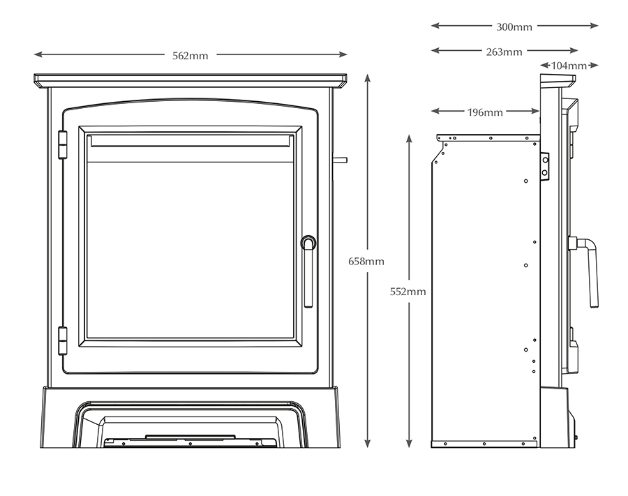 Calleos 16" Gas Fire with Cast Stove Front Dimensions