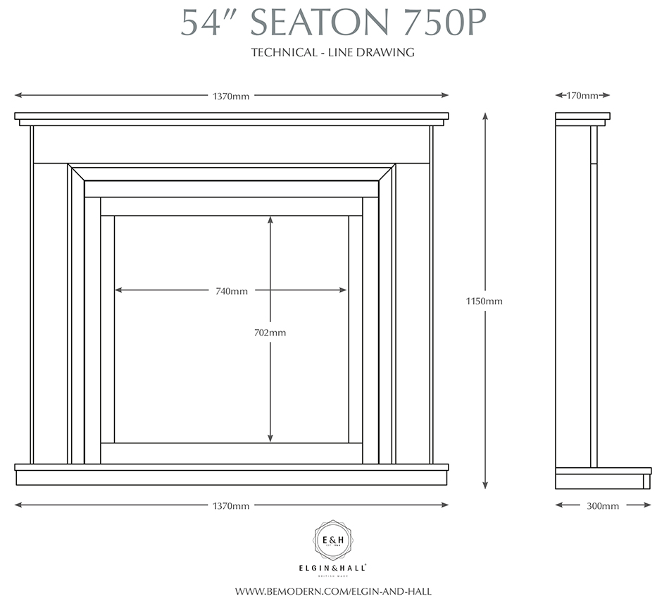 Seaton 750CF Marble Gas Fireplace Dimensions