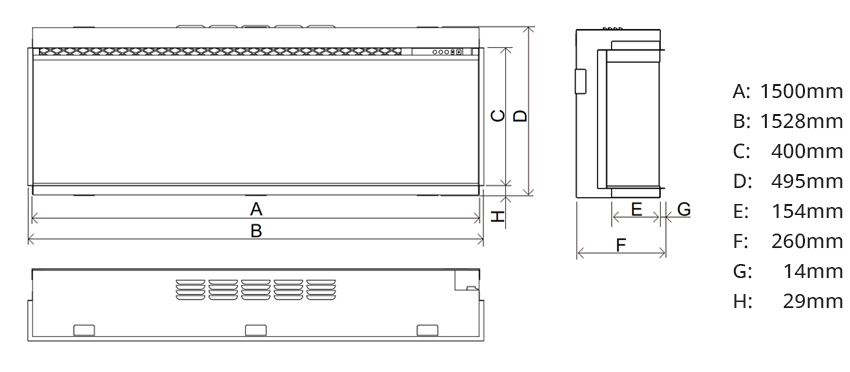 Emberline 1500 Electric Fire Sizes