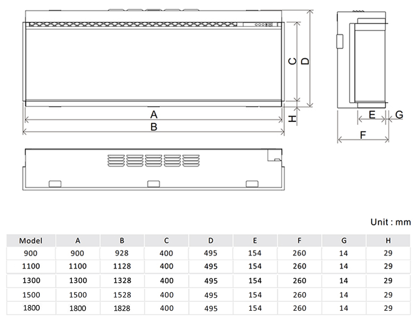 Emberline 1500 Electric Fire Sizes