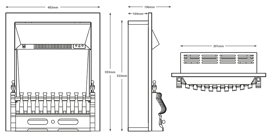 FLARE Bayden Electric Fire Dimensions