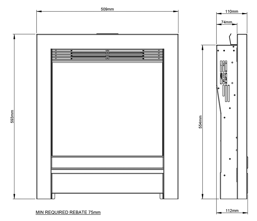 FLARE Beam 16" Edge Electric Fire Dimensions