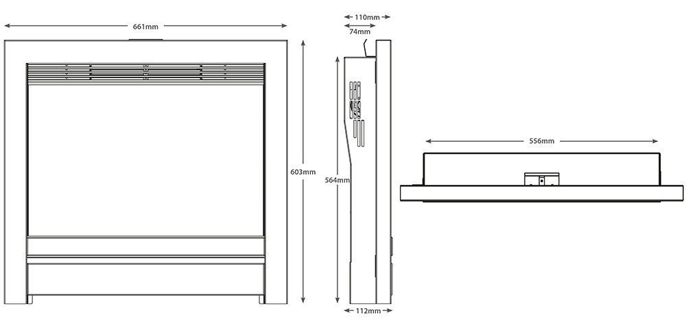 Beam 22" Edge Electric Fire Sizes