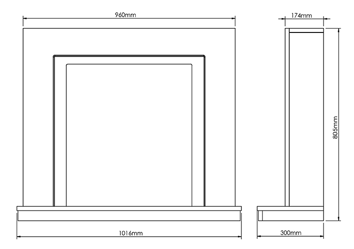 FLARE Colby Fireplace Suite Sizes