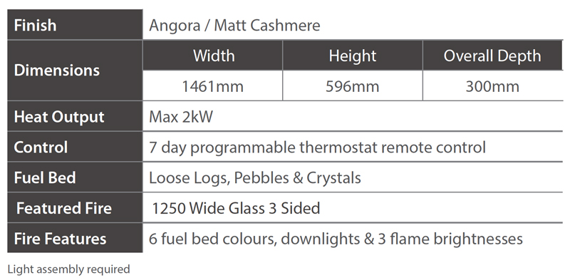 Juliette 1250 Fireplace Suite Sizes