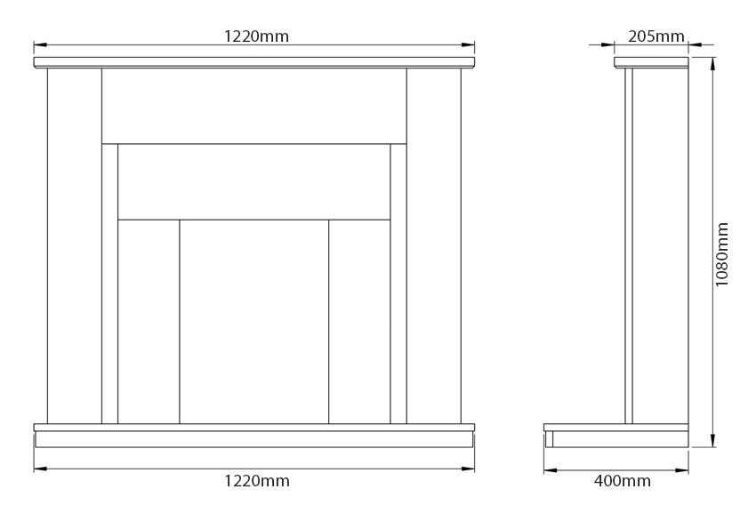 Flare Elda Electric Fireplace Suite Sizes