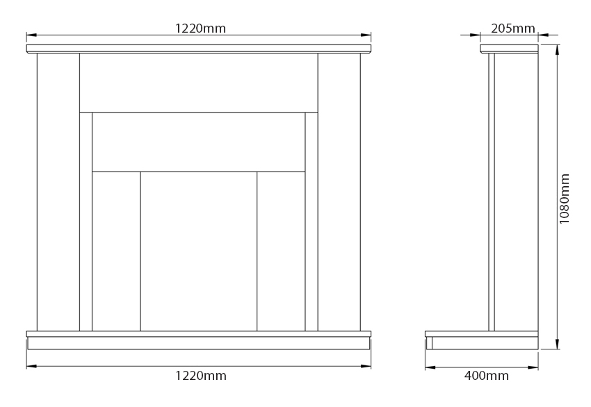 FLARE Collection Elda Marble Fireplace Sizes