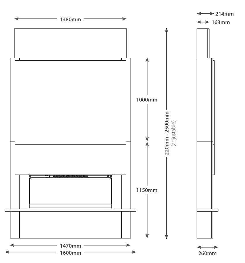 FLARE Oxton Electric Fireplace Sizes