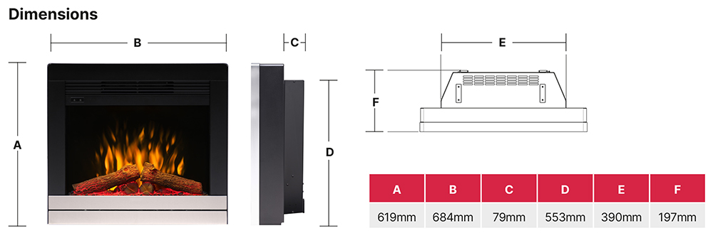 Scala 22" Electric Fire Dimensions