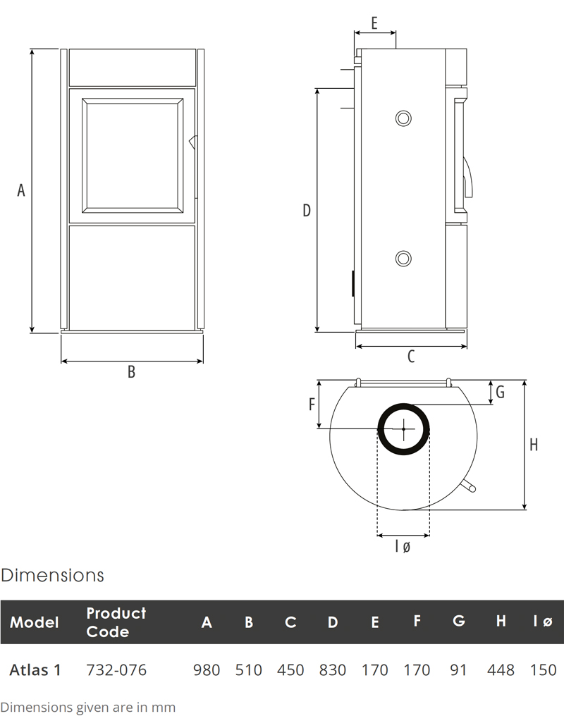 FireFX Atlas 1 Stove Dimensions
