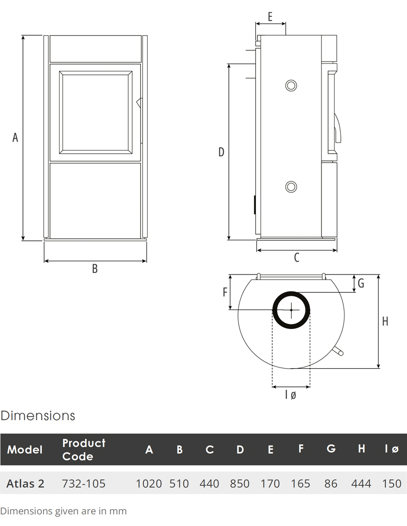 Atlas 2 Wood Stove Sizes