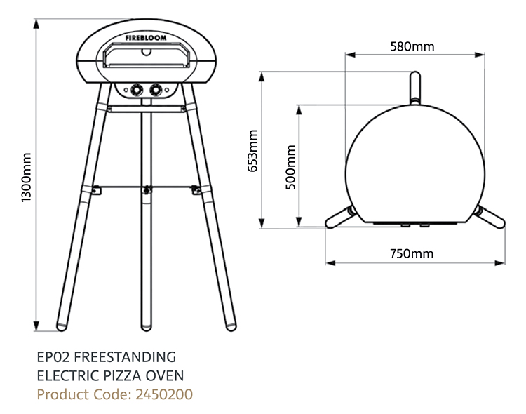 Firebloom EP02 Freestanding Pizza Oven Dimensions