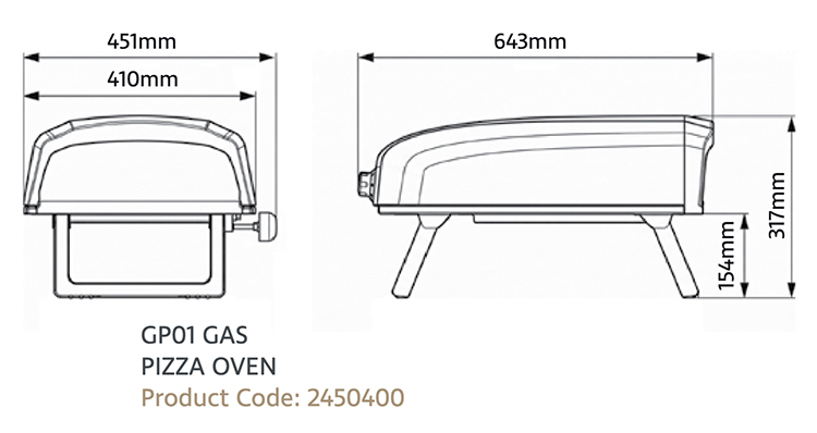 Firebloom GP01 Gas Pizza Oven Dimensions