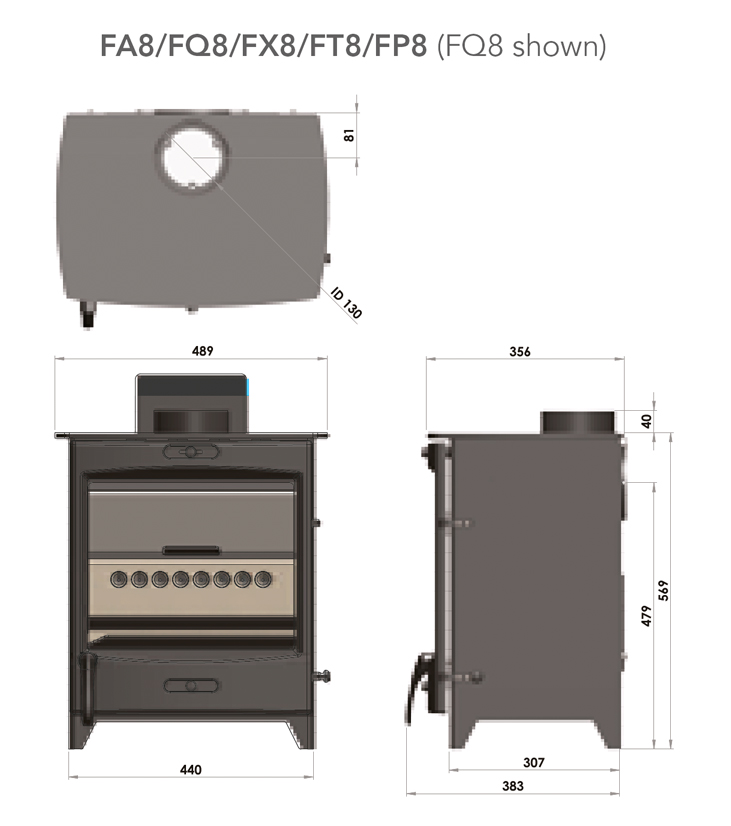 Fireline 8kW Stove Dimensions