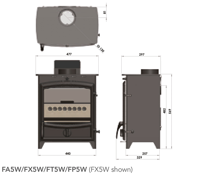 Fireline FX5W Multi-Fuel Stove Sizes
