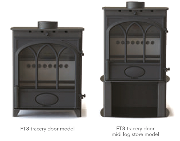 FT8 8kW Stove shown with Log Store base option