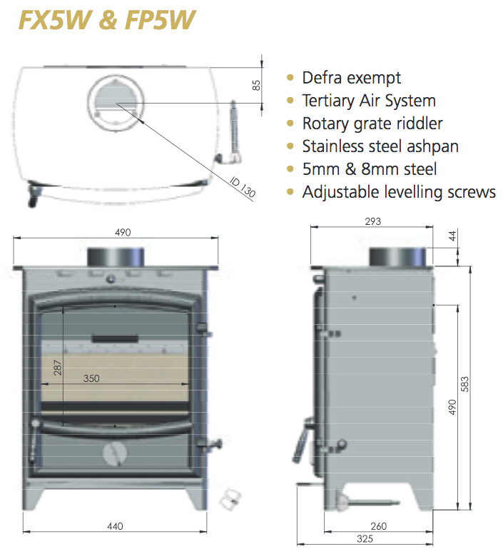 Fireline FX5W Multi-Fuel Stove Sizes