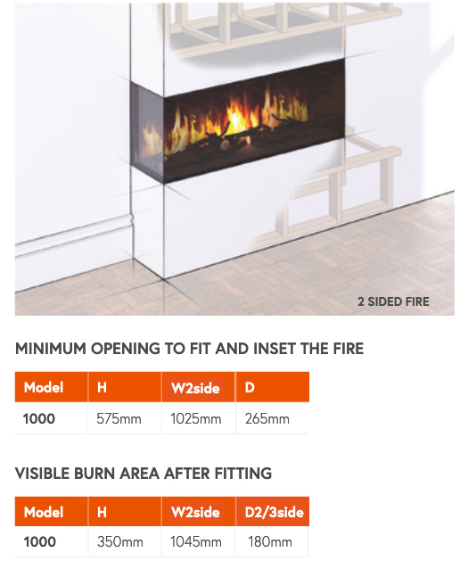 Flamerite Fires Glazer 1000 2-Sided Electric Fire Sizes