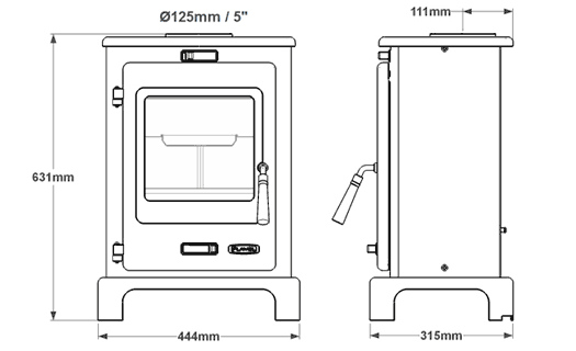 Flavel Dalton Wood Burning / Multi-Fuel Stove Sizes