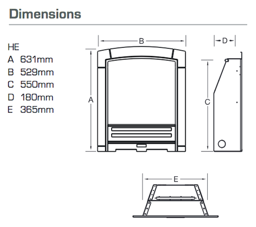 Flavel Decadence HE High Efficiency Gas Fire Sizes