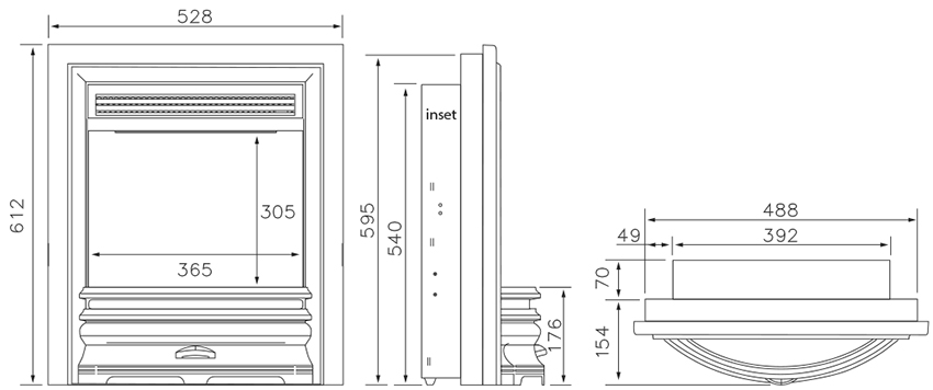 Flavel Proflame Arcadia Inset Fire Sizes
