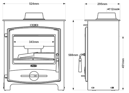 Flavel CV07 Multi-Fuel Stove Sizes