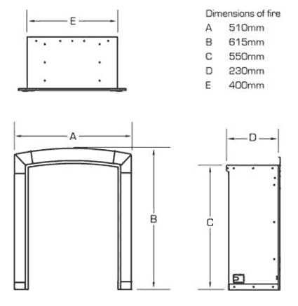 Flavel Caress HE Gas Fire Sizes