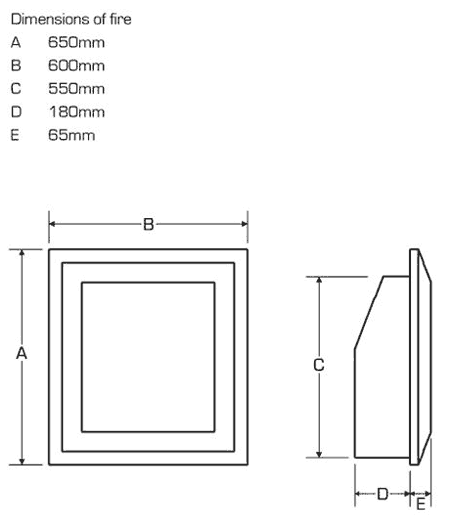 Flavel Diamond HE Gas Fire Sizes