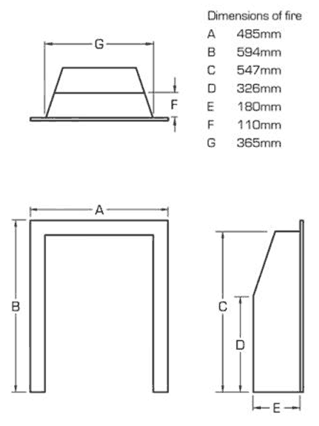 Flavel Kenilworth HE Gas Fire Sizes