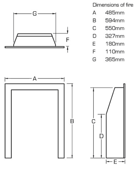 Flavel Linear HE Gas Fire Sizes