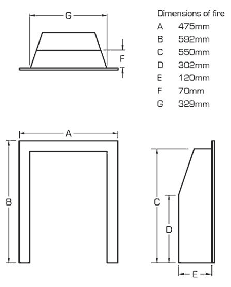 Flavel Windsor Traditional Gas Fire Sizes