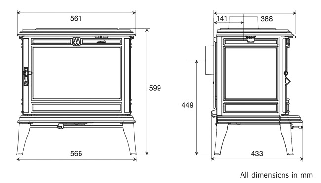 Franco Belge Monaco Multifuel / Wood Burning Stove Sizes