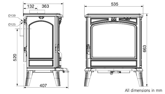 Franco Belge Savoy Elegance Multifuel / Wood Burning Stove Sizes