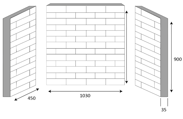 Grey Ceramic Brick Bond Fireplace Chamber Panels Dimensions