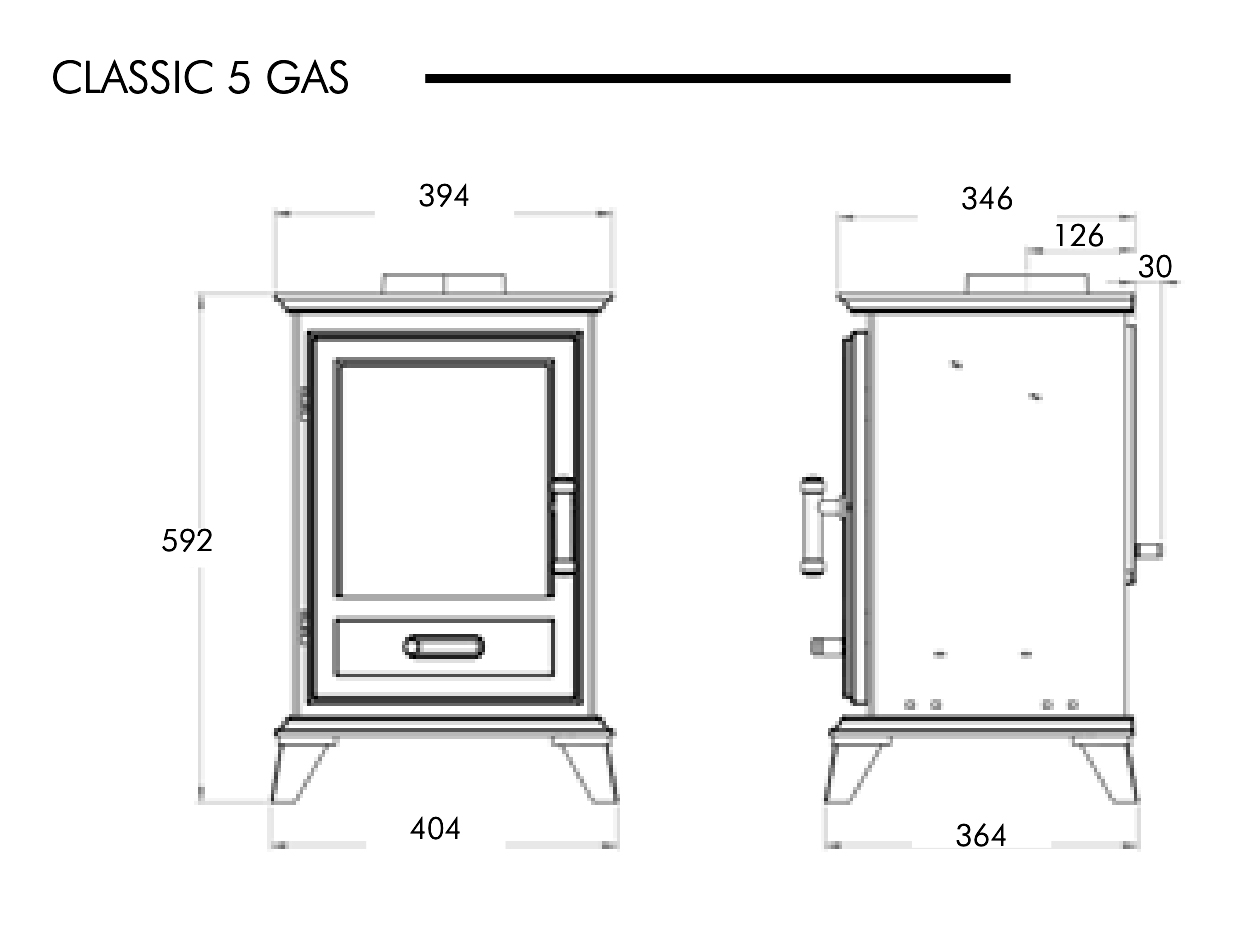 Classic 5 Eco Gas Stove Dimensions