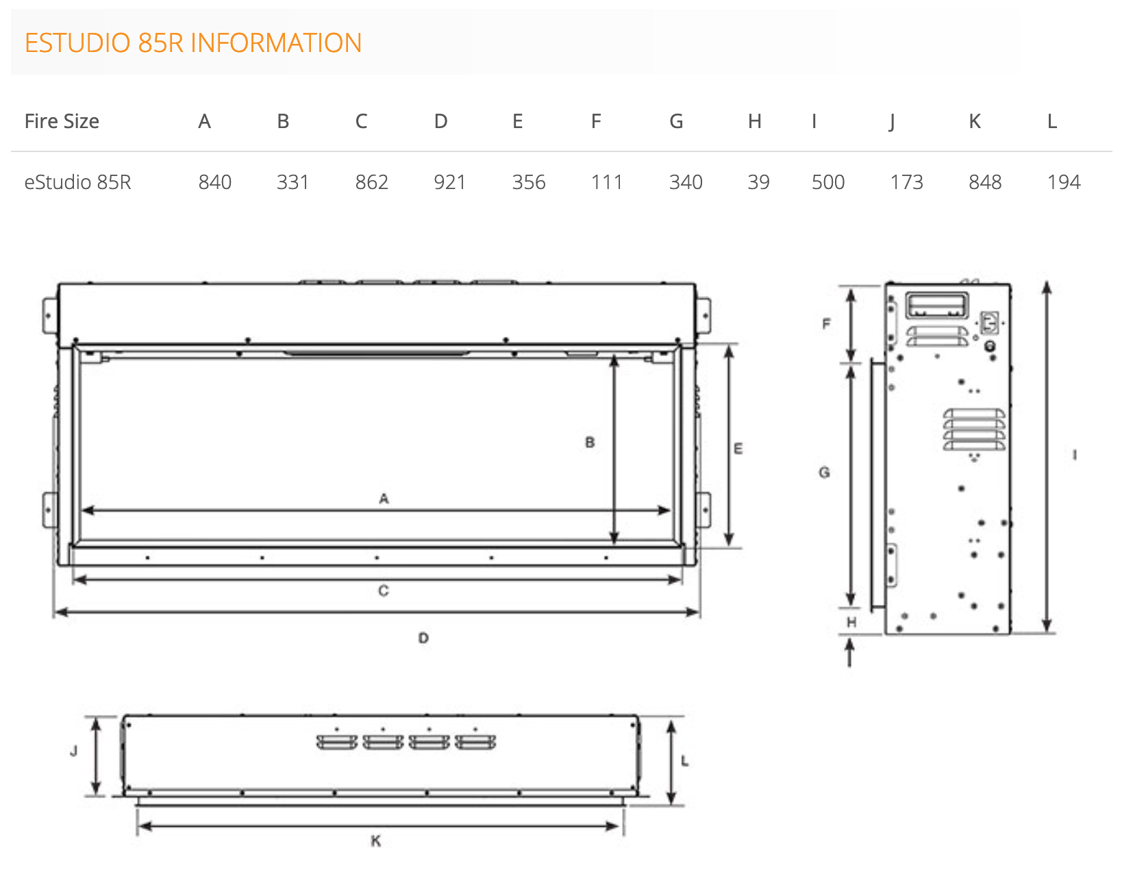 Gazco eStudio 85R Sizes