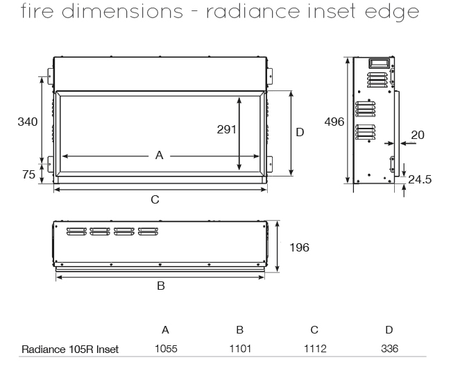 Gazco Radiance Inset 105R Electric Fire Sizes