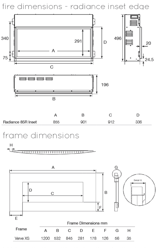Gazco Radiance Inset 85W Sizes