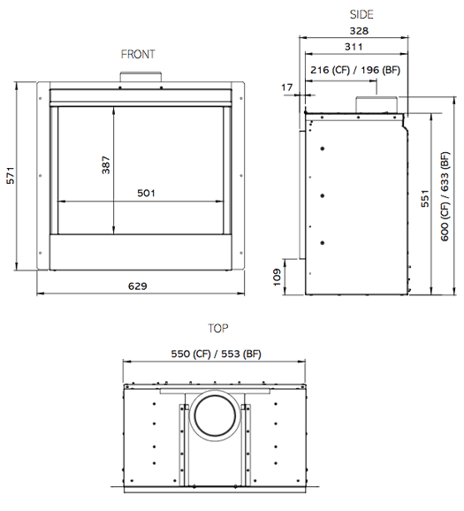 Gazco Riva 2 500 Evoke Glass Gas Fire Sizes