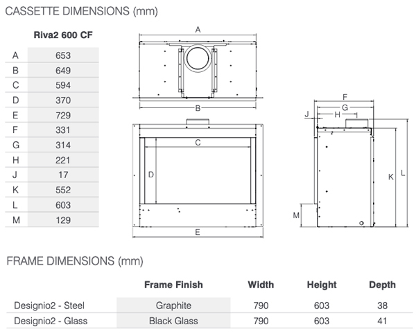 Gazco Riva2 600 Designio2 Sizes