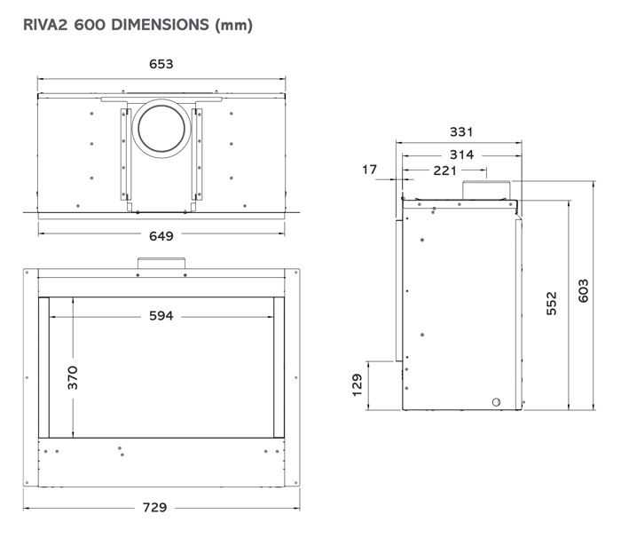 Gazco Riva2 600 Edge Dimensions