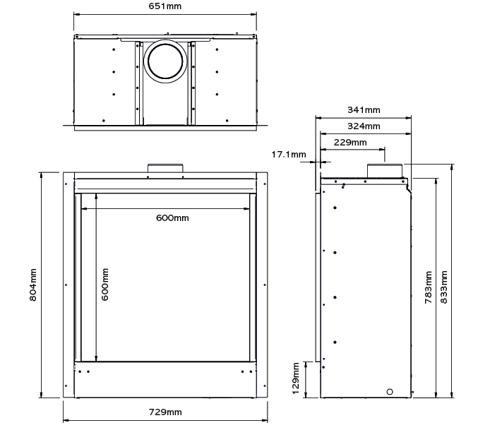 Gazco Riva2 600HL Edge Sizes