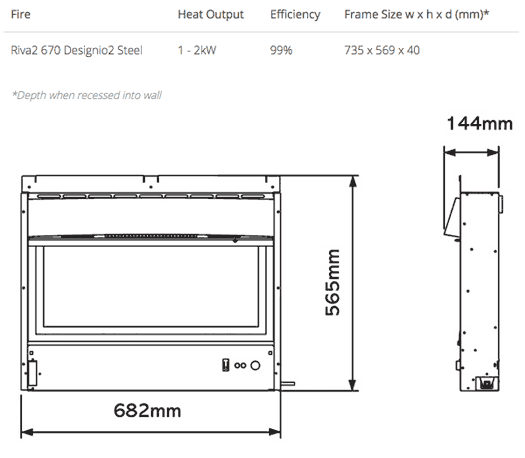 Gazco Riva2 670 Designio2 Electric Fire Sizes